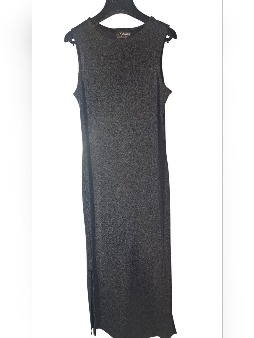 Cascais of California Black Metallic Knit Maxi Dress Slit . 6